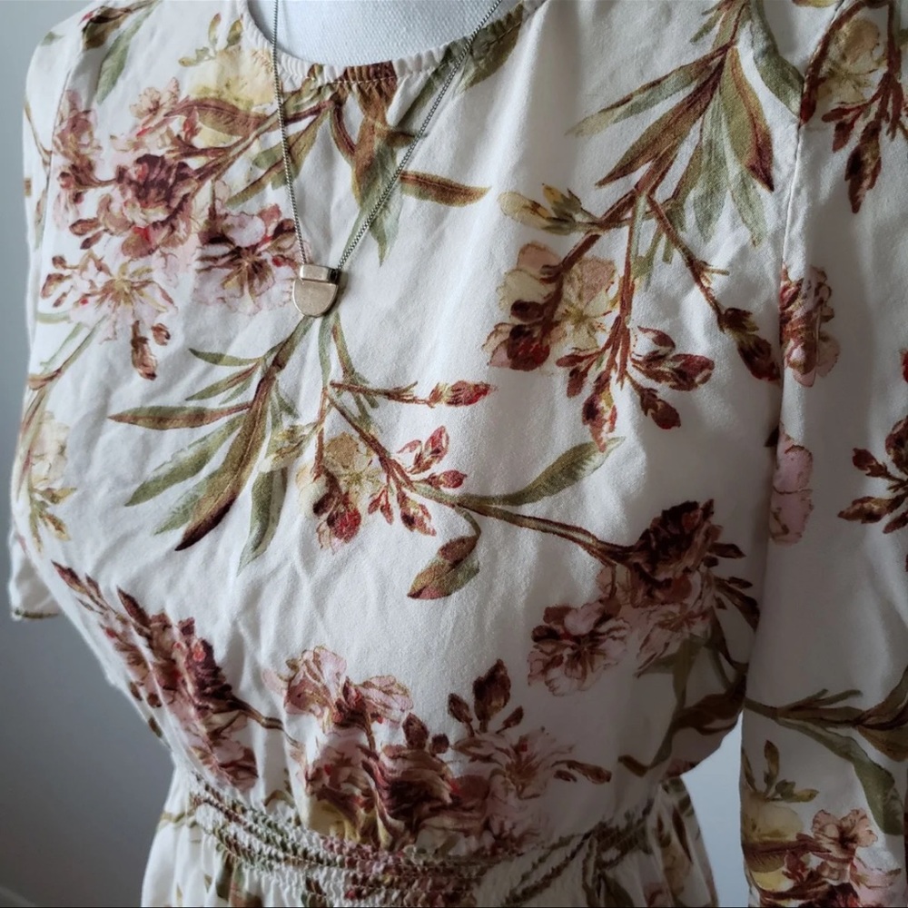 H&M Zara Mango Midi Floral Dress Summer Short 3/4 Sleeve - Picture 7 of 12